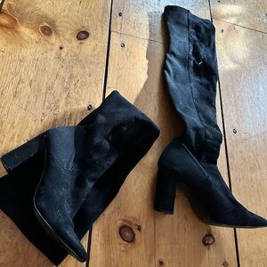 Black suede over the knee heeled boots